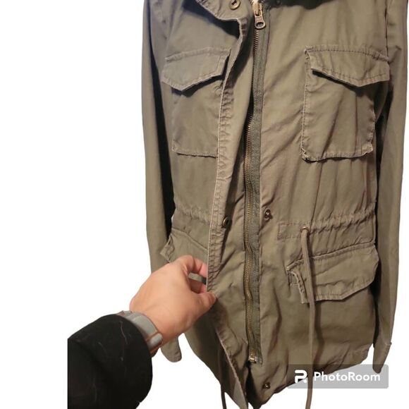 Old Navy Army Jacket with Pockets, Drawstring and Zipper - Picture 2 of 7